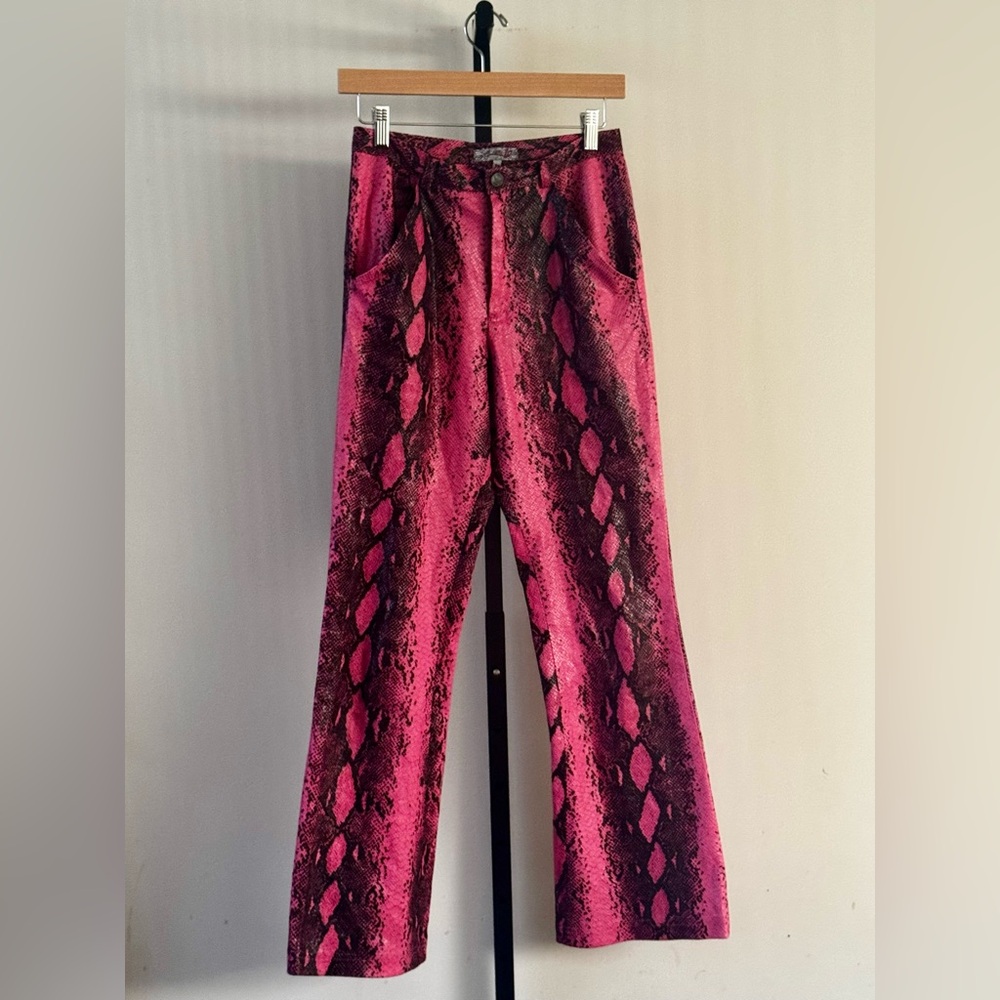 Vintage Y2K Set Pink Faux Snakeskin Flares Jacket - Picture 4 of 8